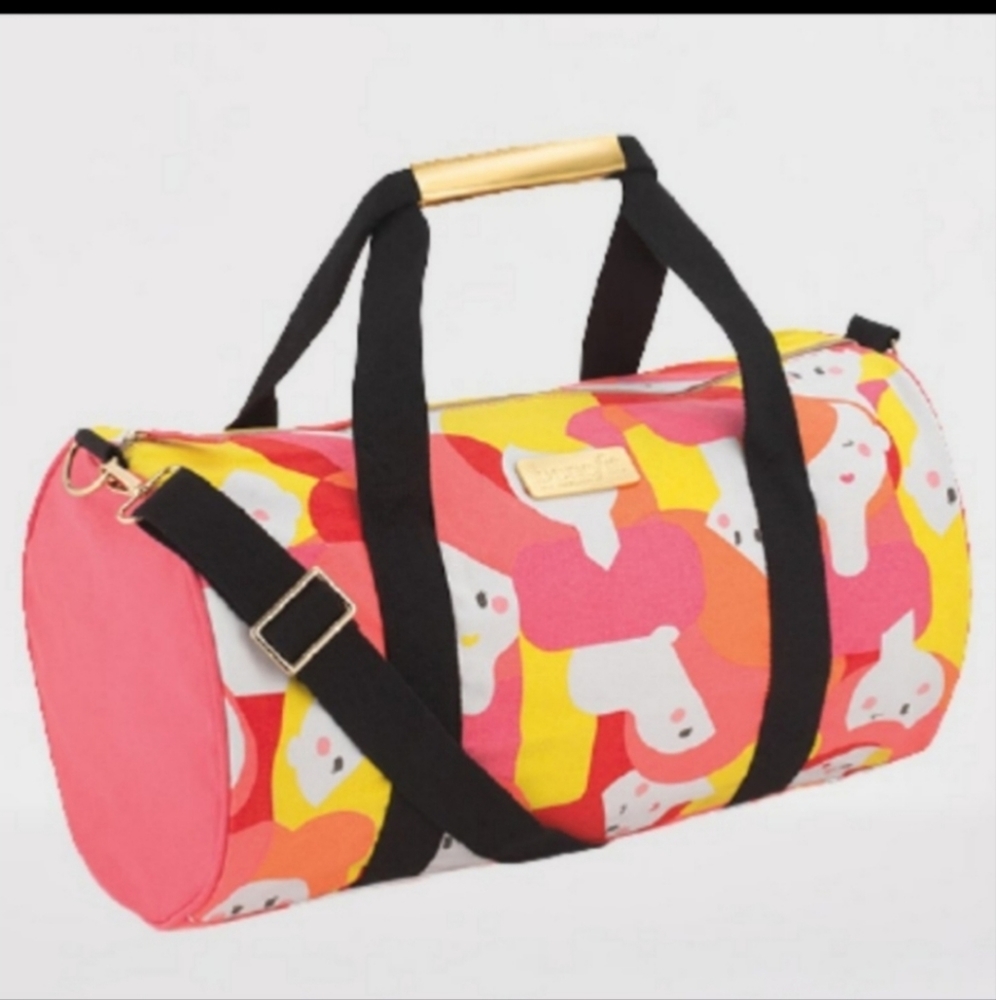 Benefit Cosmetics colorfull pink and yellow duffle bag New in bag, unopened